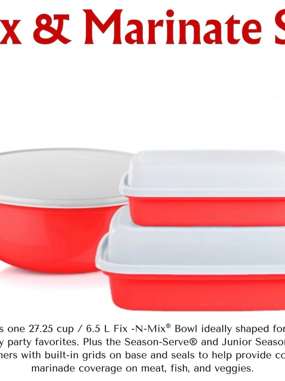 Tupperware Red Mixing Bowl and Storage Set with White Lids